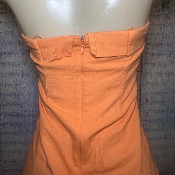 Women’s Orange Idem Ditto Strapless Fitted Midi Large Dress Back Zipper & Slit - Picture 8 of 9